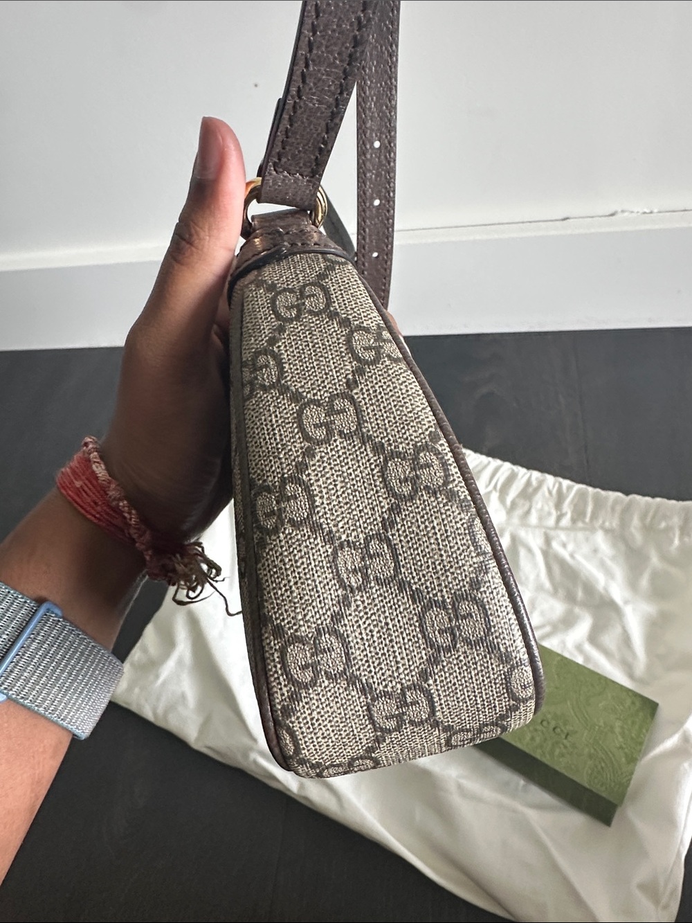 Gucci Beige and Brown GG Canvas Shoulder Bag with Gold Hardware - Picture 7 of 8